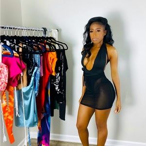 Black tie up transparent dress